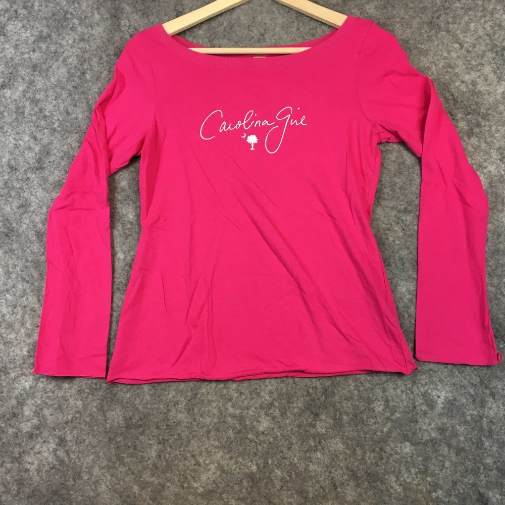 Kavio Top L Carolina Girl Palmetto Long Sleeve Boat Neck Knit Barbie Solid Pink